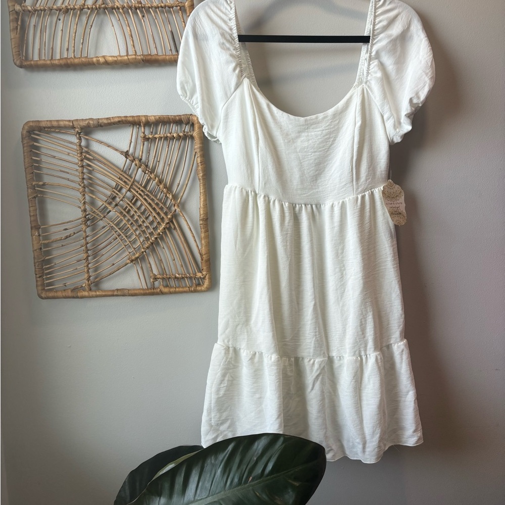 NWT | Altar’d State | White Puff Sleeve Dress with Back Opening and Tie | size M